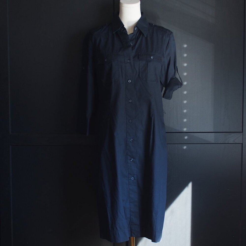Bitten by Sarah Jessica Parker | NWT Navy Blue Bracelet Roll-Sleeve Shirt Dress